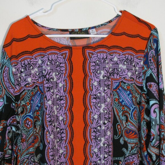 Bob Mackie Tunic XL Bold Colors Red Purple Paisley Oversized - Picture 2 of 4